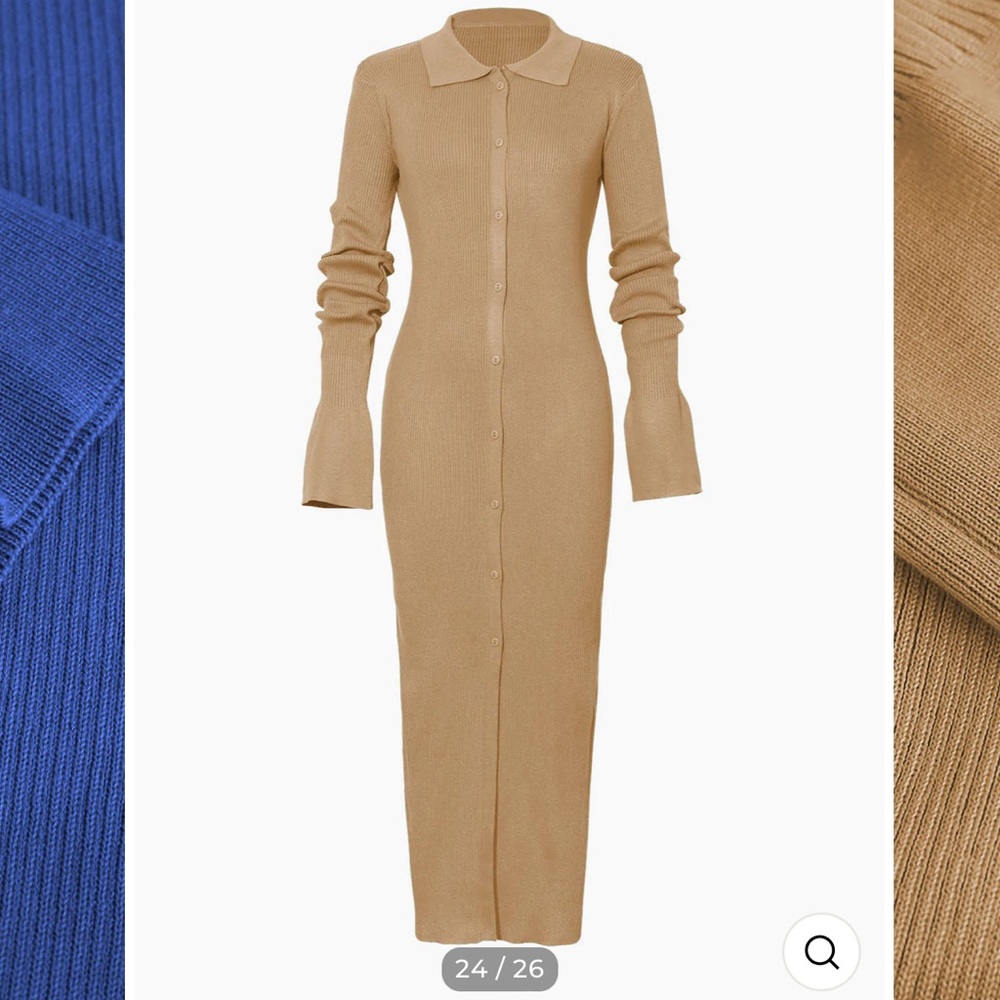 Micas Shell Sleeve Ribbed Button Down Maxi Dress